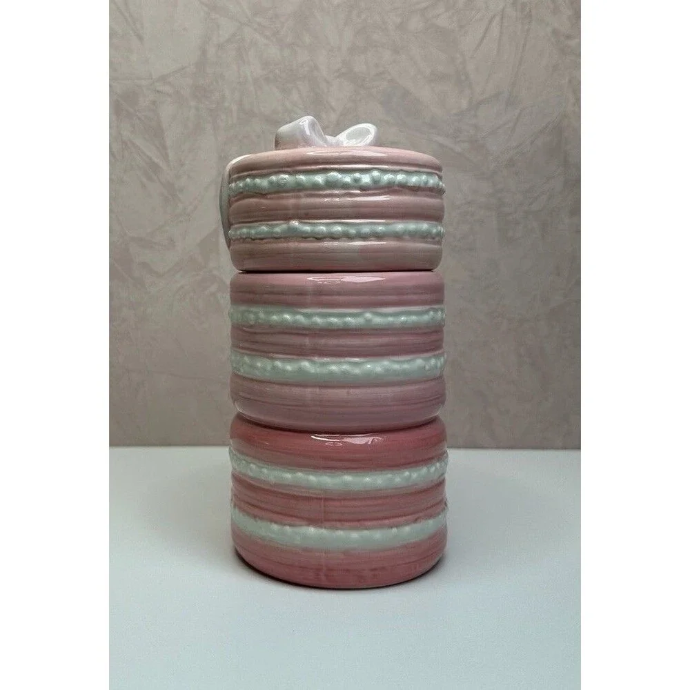 Pink Macaron Ceramic Canister Jar w/ Bow Lid | Coquette Paris Kitchen Décor